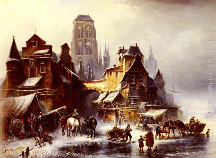 Paul Wilhelm Meyerheim A View Of Danzig In Winter